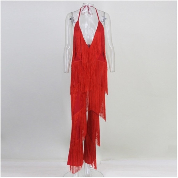 NEW! Red Fringe Jumpsuit - Picture 2 of 7